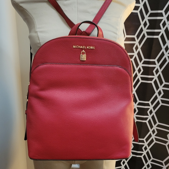 MICHAEL KORS MK EMMY Large DOME BACKPACK SCARLET - Picture 1 of 2